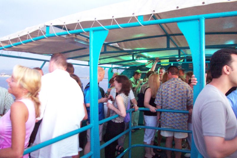People partying upstairs on the boat