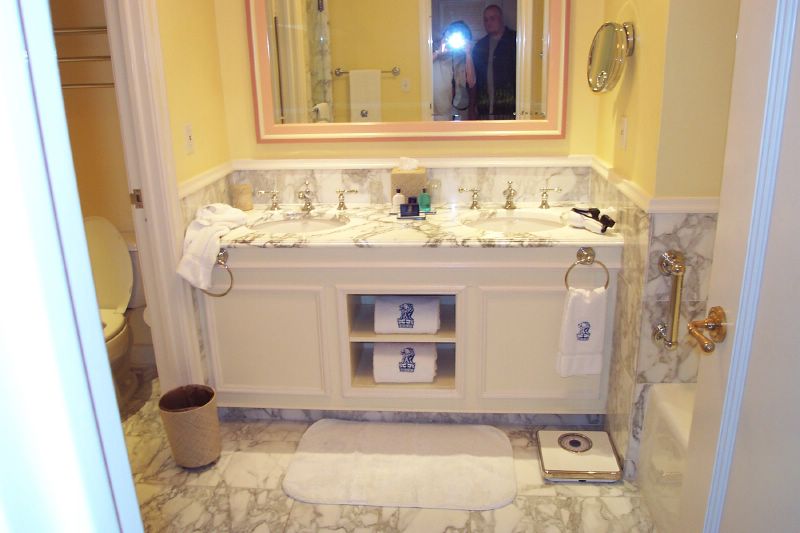 the bathroom of our hotel room