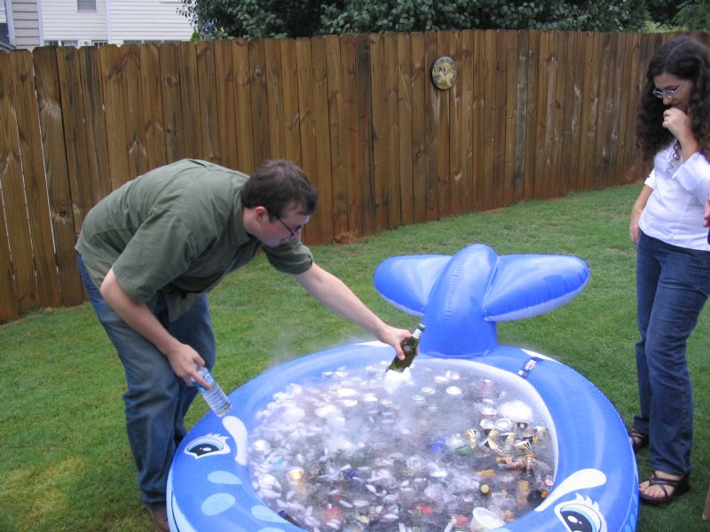 Jeff gets up the courage to get a beer, and it bursts into flames